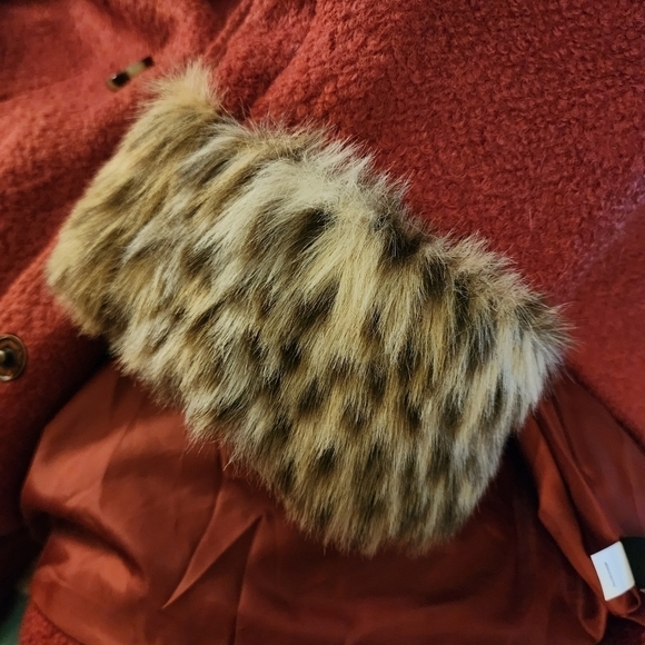 Apt 9 Wool Blend Rust Pea Coat Faux Fur Trim Women's 1X Plus Size Elegant EUC - Picture 7 of 16